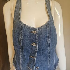 PrettyLittleThing Blue Denim Button-Up Tank Top